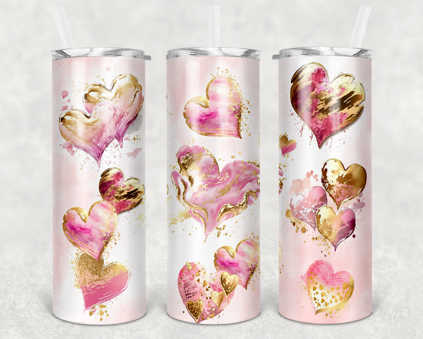 20oz Tumbler - Pink & Gold Hearts
